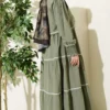Dress Set with Ribbed Stitch Detail Khaki groothandel dress view 3 - Hicabistan Turkije fabriek