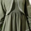 Dress Set with Ribbed Stitch Detail Khaki groothandel dress view 4 - Hicabistan Turkije fabriek