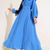 Nostalgic Collar Belted Dress Blue