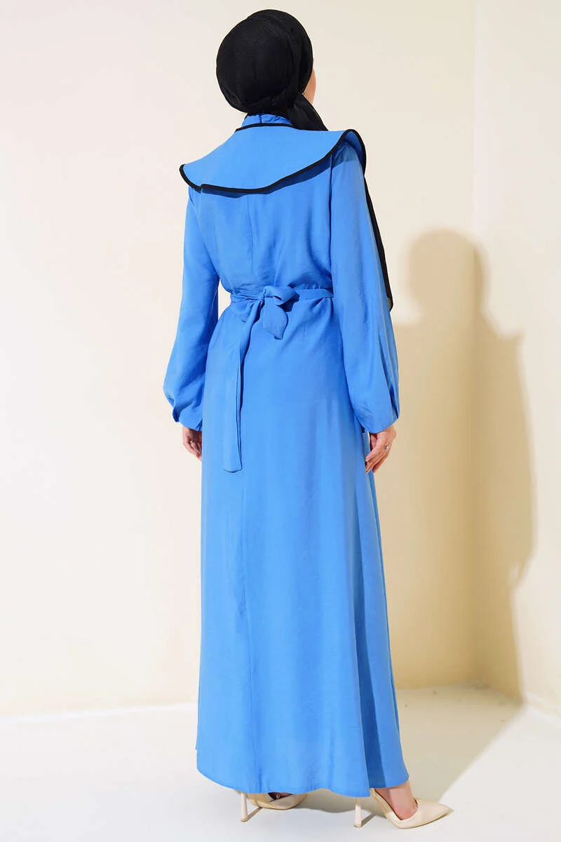 Nostalgic Collar Belted Dress Blue - Imagen 3