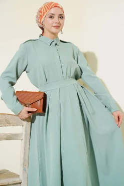 Shoulder Epaulette Pleated Skirt Two-Piece Set wholesale clothing set view 2 - Hicabistan Turkey factory