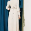 Beaded Shoulder Belted Evening Dress Beige wholesale dress view 3 - Hicabistan Turkey factory