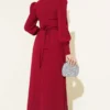 Beaded Shoulder Belted Evening Dress Burgundy wholesale dress view 3 - Hicabistan Turkey factory