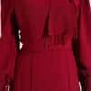 Beaded Shoulder Belted Evening Dress Burgundy wholesale dress view 4 - Hicabistan Turkey factory