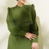 Beaded Shoulder Belted Evening Dress Khaki en gros dress view 2 - Hicabistan usine Turquie