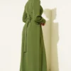 Beaded Shoulder Belted Evening Dress Khaki en gros dress view 3 - Hicabistan usine Turquie