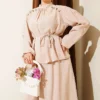 Shoulder Button Tie Waist Modal Skirt Set Beige بالجملة clothing set view 2 - Hicabistan مصنع تركيا