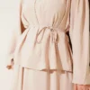 Shoulder Button Tie Waist Modal Skirt Set Beige بالجملة clothing set view 4 - Hicabistan مصنع تركيا