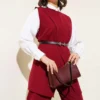 Shoulder Buttoned Belted Vest Two-Piece Set Burgundy Großhandel clothing set view 2 - Hicabistan Türkei Fabrik