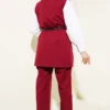 Shoulder Buttoned Belted Vest Two-Piece Set Burgundy Großhandel clothing set view 3 - Hicabistan Türkei Fabrik