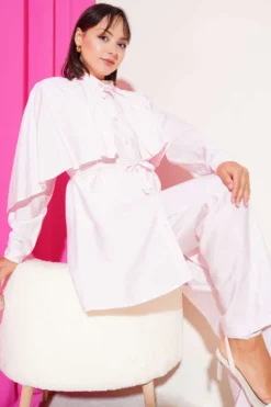 Shoulder Ruffle Cape Two-Piece Set Pink