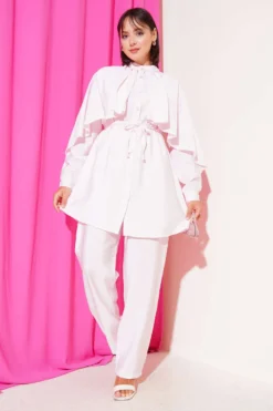 Alternative view of Shoulder Ruffle Cape Two-Piece Set Pink