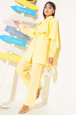 Shoulder Ruffle Cape Two-Piece Set Yellow