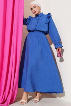 Shoulder Ruffled Skirt Set Indigo