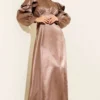 Shoulder Ruffled Satin Evening Dress Brown Großhandel dress view 2 - Hicabistan Türkei Fabrik