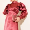 Shoulder Ruffled Satin Evening Dress Burgundy en gros dress view 2 - Hicabistan usine Turquie