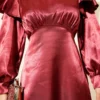 Shoulder Ruffled Satin Evening Dress Burgundy en gros dress view 4 - Hicabistan usine Turquie