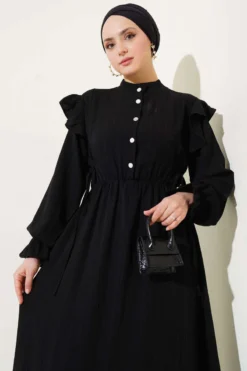 Alternative view of Shoulder Ruffled Side Tie Dress Black