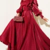 Shoulder Bow Elegant Evening Dress Burgundy