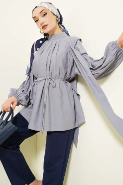Shoulder Bow Loose Tunic Grey