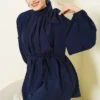 Shoulder Bow Loose Tunic Navy Blue