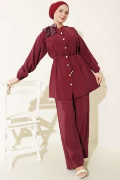 Shoulder Scarf Waist Elastic Modal Two-Piece Set Burgundy