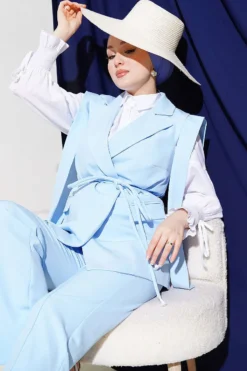 Shoulder Belted Vest Set Baby Blue