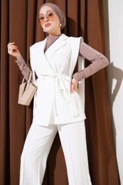 Alternative view of Shoulder Belted Vest Set White
