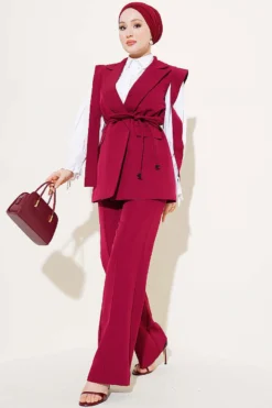 Shoulder Belted Vest Set Burgundy