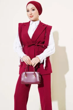 Alternative view of Shoulder Belted Vest Set Burgundy