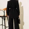 Shoulder Panel Tie Belt Tencel Two-Piece Set Black al por mayor clothing set view 3 - Hicabistan fábrica Turquía