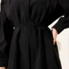 Shoulder Panel Tie Belt Tencel Two-Piece Set Black al por mayor clothing set view 4 - Hicabistan fábrica Turquía
