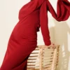 Shoulder Cape Detail Evening Dress Burgundy Großhandel dress view 2 - Hicabistan Türkei Fabrik