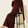 Shoulder Cape Detail Evening Dress Brown