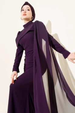 Vue alternative de Shoulder Cape Fish Model Evening Dress Purple