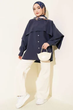 Alternative Ansicht von Shoulder Cape Button Detail Tunic Navy Blue