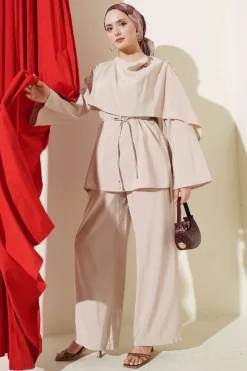 Alternative view of Shoulder Cape Modal Two-Piece Set Stone