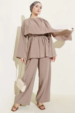 Shoulder Cape Modal Two-Piece Set Mink