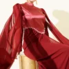 Shoulder Cape Detailed Evening Dress Burgundy