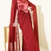 Shoulder Cape Detailed Evening Dress Burgundy all'ingrosso dress view 2 - Hicabistan fabbrica Turchia