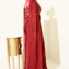 Shoulder Cape Detailed Evening Dress Burgundy all'ingrosso dress view 3 - Hicabistan fabbrica Turchia