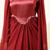Shoulder Cape Detailed Evening Dress Burgundy all'ingrosso dress view 4 - Hicabistan fabbrica Turchia