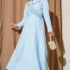 Shoulder Tulle Wrap Neck Dress Baby Blue