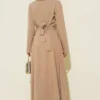 Shoulder Tulle Wrap Neck Dress Beige بالجملة dress view 3 - Hicabistan مصنع تركيا