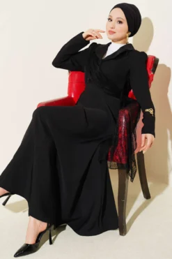 Shoulder Tulle Wrap Neck Dress Black بالجملة dress - Hicabistan مصنع تركيا