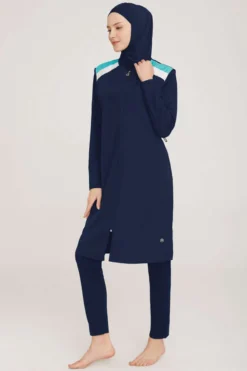 Costume da bagno modesto con spalline, blu scuro.
