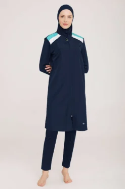 Vista alternativa di Shoulder Strap Detailed Modest Swimsuit Dark Navy