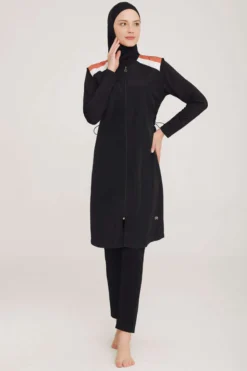 Shoulder Strap Detailed Modest Swimsuit Black