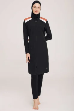 Alternative view of Shoulder Strap Detailed Modest Swimsuit Black