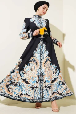 Authentic Pattern Button-Down Dress Black